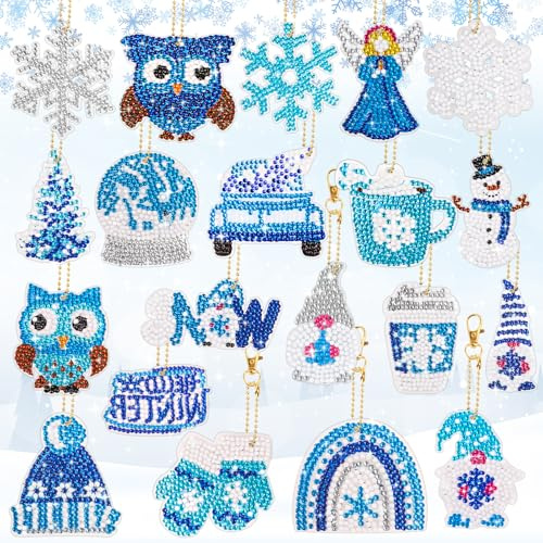 HGRGHH Llaveros Pintura Diamantes, 20Pcs 5D Pintura de Diamantes Llavero de Navidad, DIY Diamante Pintura Llaveros, Diamond Painting Llaveros, Kits de Manualidades para Niños y Regalo Cumpleaños