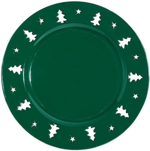 Kazozobi Christmas Charger Plates - 13 Christmas Tree Openwork Holidays Decorations Round Chargers for Dinner Plates - Elegant Table Centerpieces - Hunter Green, 6 Pack
