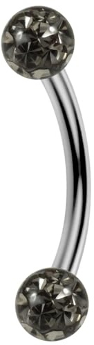 AZARIO LONDON Sfera in cristallo epossidico da 3 mm con barra curva in acciaio inossidabile da 16 gauge per sopracciglio, piercing per tragus, 6mm Length, Cristallo