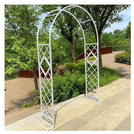 Enrejado de arco de jardín de metal blanco para plantas trepadoras y vides, resistente a la intemperie e independiente, pérgola cenador para césped, patio y decoración de bodas, soporte de 140 cm