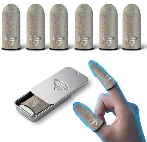 Bluradio 6 Pack Silver Fiber Gaming Finger Sleeves | Ultra-Thin Breathable Finger Sleeves For Mobile Gaming, Smooth Touchscreen Control And Reduced Finger Sweat