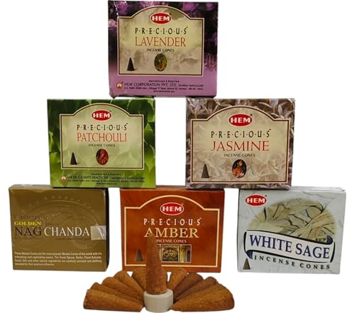 Hem and Golden Incense Dhoop Cones Assorted Set With Nag Chandan Dhoop Cones 5 Pack, Incense for Meditation, Yoga, Relaxation, and Aromatherapy.