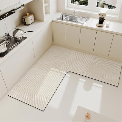 Tappeto antiscivolo per lavello da cucina a forma di L, impermeabile, anti-olio, facile da pulire, assorbente, per bagno, lavanderia, color cammello, 70 x 45 cm