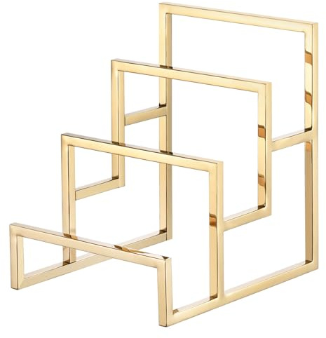 sourcing map Gold Clutch Purse Display Stand 3 Layer Wallet Display Rack Clutch Handbag Holder Purse Closet Organizer Display for Home Retail Store Supplies