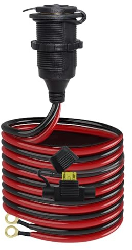 Car Cigarette Lighter Socket 12V/24V Socket Adapter Waterproof 13AWG Extension Cable with 20A Fuse and Eyelet Terminals for 1 M 2.5mm² Cable 20A with Eyelet Terminals for Vehicle Tractor Boat
