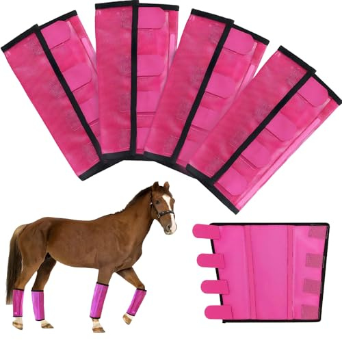 KUEIOX Mesh Horse Fly Boots Set of 4，Adjustable and Universal Loose Fitting & Non-Slip Horse Fly Leggings for Horses,Reduce Stressful Stomping (Pink)