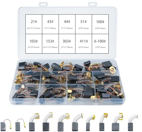 Lot de 60 balais charbon rechange 10 tailles de balais de charbon pour moteurs électriques universels pour perceuses à percussion meuleuses d'angle et scies circulaires