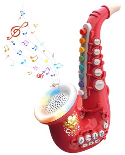 Sassofono Giocattolo per l'educazione precoce Sassofono Facile da suonare per bambini con luce e musica Giocattolo in plastica Perfetto per i bambini Pratica di talento musicale Presente Rosso