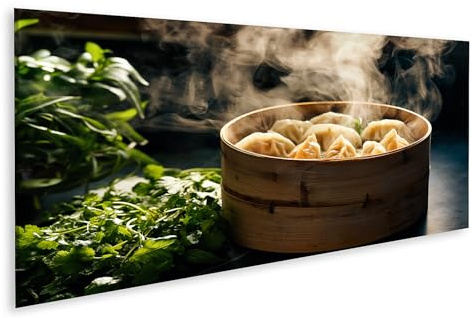 islandburner Imagen sobre lienzo Seductores Dumplings en bambú Amortiguador Mural Cocina Para Gourmets - Panorama