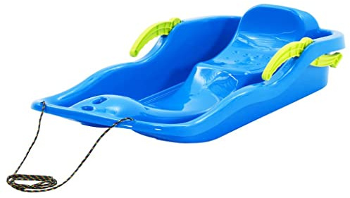 Teenpull släde med bromsar och dragrep, plastsläde av robust polypropen, 87 x 40 x 18 cm, badkarformad sits med ryggstöd, perfekt för snö, vinter, pulkavling och fritid utomhus
