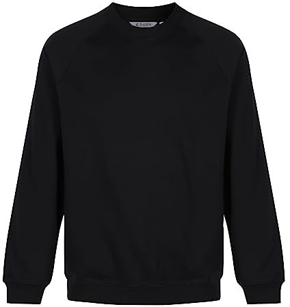Trutex Kids Black School Sweatshirt – Crew Neck Cotton-Rich Standard Fit School Uniform Jumper for Boys and Girls – Ages 11
