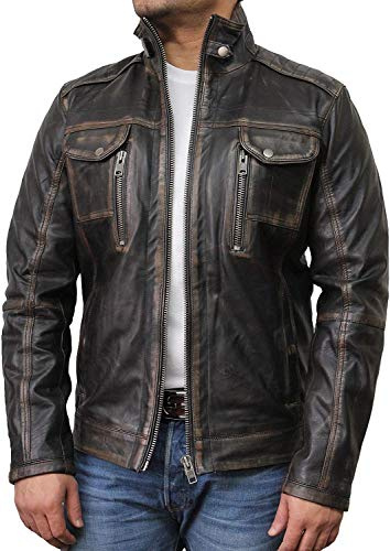 BRANDSLOCK Herren Lederjacke Biker echtes lammfell Jahrgang