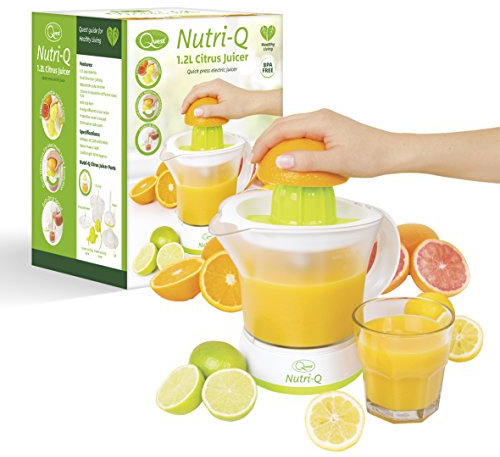 Quest Nutri-Q 34210 Quick Press Electric Citrus Juicer / 2 Different Cone Sizes / 1.2L Jug/Adjustable Pulp Strainer/Dual Direction Juicing/Low Noise/Dishwasher Safe Parts