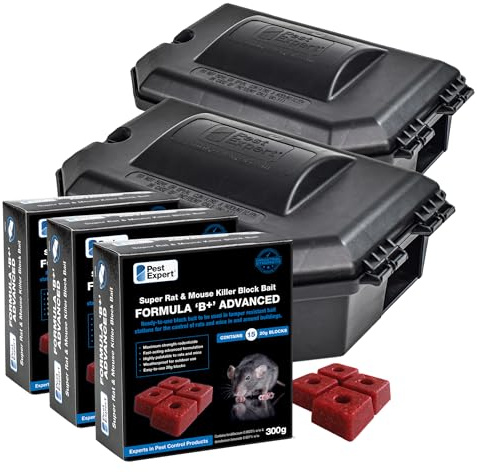 Pest Expert Formula B+ Advanced Rat & Mouse Killer Poison Bait Blocks 1.2kg Strongest Single Feed + 2 Professional Rat Bait Boxes