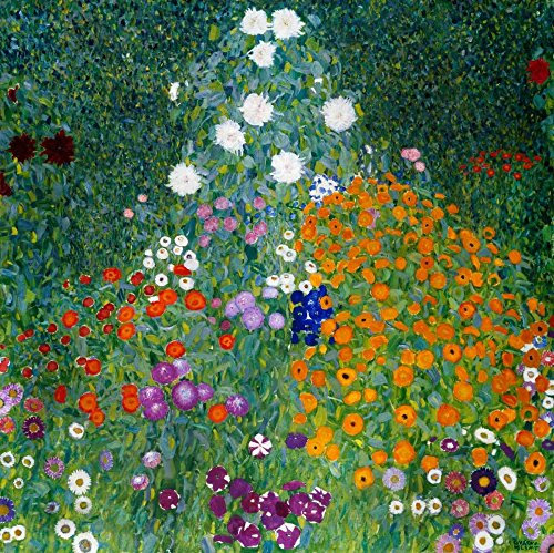 Feeling at home Kunstdruck auf Leinwand, gerahmt, mit amerikanischem Bauern-Garten, Klimt-Gustav-Blumendruck, Kunstdruck auf Holzrahmen, quadratisch, 78 x 78 cm
