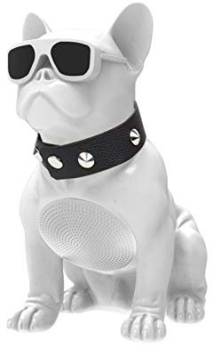 Zhenwo Intelligent Oversize Bulldog Bluetooth Speaker Cane Pieno Altoparlanti Scheggia Resistente Hundekopf Portatile,Bianca