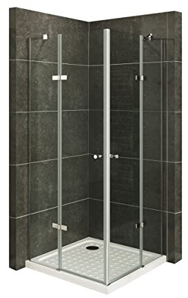 Mampara de Ducha Alice 120x120x180cm|REVERSIBLE|Puertas Abatibles, Ajuste 119,3-121,3x119,3-121,3cm|Perfil cromado, Cristal templado transparente 6mm