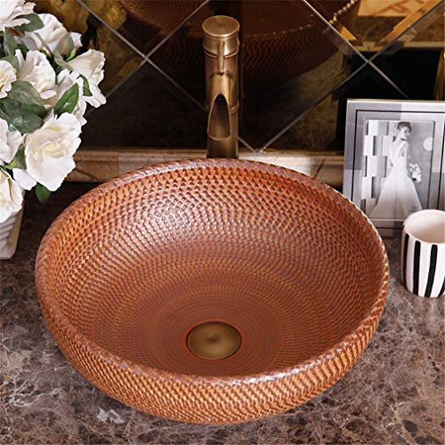 Rond Évier, Ancien Céramique Vasque à Poser, Sculpté à La Main Cuisine Évier, Salle De Bains Lavabo, Hôtel Couloir Art Décoration Lavabo, 41 Cm / 16 Pouces