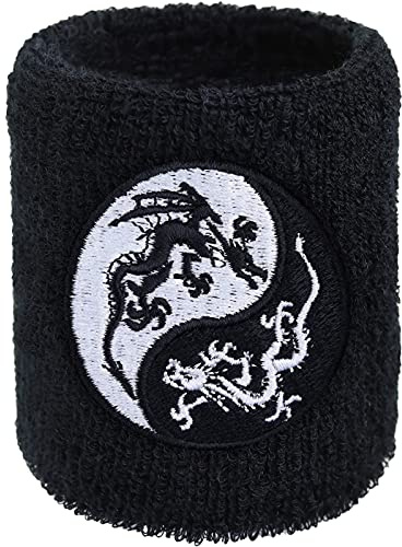 Yin Yang Stickerei Schweissband Yoga Tuina TCM Schweißband Drache Bestickt & Absorbierendes Frottee | Jogging Wristband Geschenk Outdoor-Training Schweiß-Armband