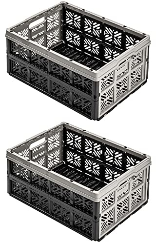 2x Stabile Profi Klappbox 32L - 36 x 49 x 23,5 cm - Einkaufskiste klappbar Transportkiste stapelbar Grau/Graphit