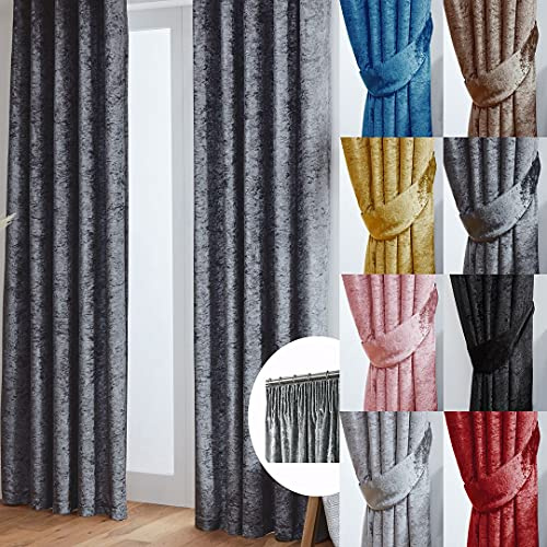 John Aird Crushed Velvet Fully Lined Tape Top Curtains (Dark Grey, 46 Wide x 54 Drop)