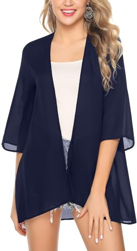 Irevial Cardigan Donna In Chiffon Maniche 3/4 | Design a tinta unita, tessuto leggero, stile elegante, per estate, per spiaggia e mare, per vacanze, per party, linea kimono