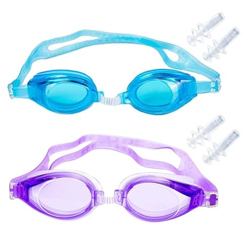 Wowtlmy Kids Swimming Goggles 2 Pack - Silicone Waterproof Goggles for Girls and Boys With Clear Lenses and Adjustable Shoulder Straps