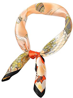 LumiSyne Seidenschal Damen Quadratischer Schal Graffiti Malerei Gedruckte Leicht Satin Retro Bandana Kopfschmuck Halstuch Atmungsaktive Seidentuch Haarband 70x70cm