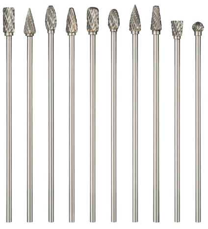 10PCS Long Carbide Burr Set 1/8 Shank Total L 4 Compatible with Dremel Die Grinder Bits Long 100MM HOMEIDOL 1/4 Head Tungsten Carbide Rotary Burr for Tight Area Woodworking, Steel Metal, Engraving
