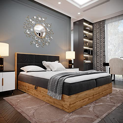 Furnistar Boxspringbett LOFT 1-120x200cm Schwarz. Doppelbett mit Bonellmatratze, Bettkasten, Topper, Kopfteil.