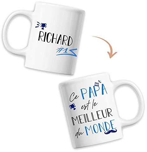 Planetee Mug Richard Meilleur Papa du Monde - Tasse Fête des Pères Anniversaire Cadeau personnalisé prénom Humour - Imprimé en France