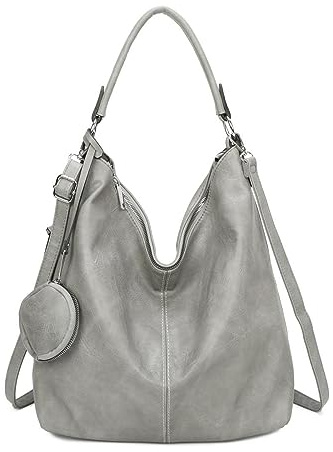 OBC Damen Tasche Shopper Hobo-Bag Schultertasche Umhängetasche Handtasche Damentasche Reisetasche Beuteltasche Leder Optik Hellgrau