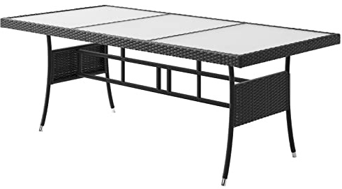 CASARIA Mesa de Jardín Poliratán Tablero Cristal Altura Ajustable Comedor Exterior 8 Personas 190x90x75cm