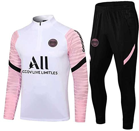 JIEAGY París Jersey Mono de entrenamiento de manga larga chaqueta primavera y otoño chaqueta traje de fútbol uniforme personalizado PSG hombres mujer(L/grande,White Pink)