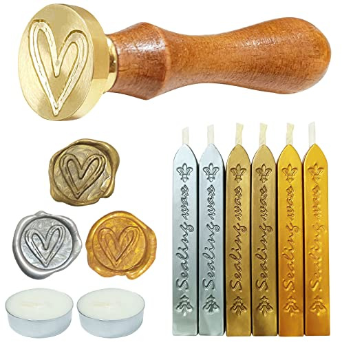 Set di 9 bastoncini di cera per sigillatura retrò con stoppini e sigillo, per lettere, inviti, regali, confezioni (oro/argento/ottone antico)