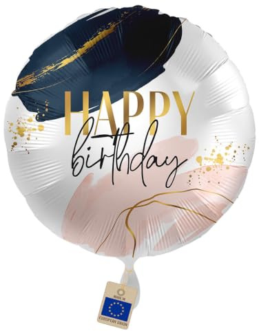 Folienballon Happy Birthday Elegant – Geburtstag Ballon Modern | Stilvolle Geschenk und Deko für Männer & Frauen – Schwarz, Rosé & Gold Design Luftballon, Luft/Helium, Made in EU