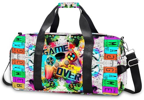 RLGPBON Gym Bag for Kids Boys and Girls, Duffel Bag for Sports, Swimming Gyms and Weekend Getaway, Waterproof Dufflebag with Shoe and Wet Clothes Compartment
