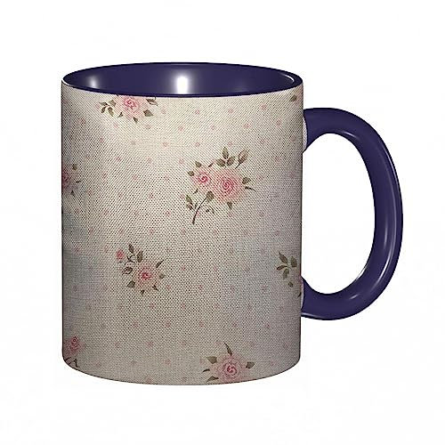 RFSHOP Tazza da caffè floreale a pois stile shabby chic con stampa rosa rosa tazza da tè in ceramica con manico per casa ufficio Natale compleanno