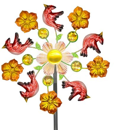 Solar Wind Spinners Outdoors for Yard and Garden - 40 Inch Metal Wind Sculpture, Outdoor Kinetic Windmill with Multi-Color Led Lights for Patio, Lawn & Garden Decoration (Magpie)