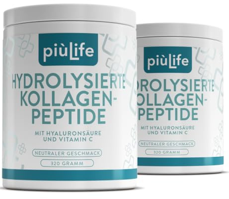 Péptidos de Colágeno Hidrolizado en Polvo PiùLife, 640 g | Con Ácido Hialurónico y Vitamina C, Collagen Peptides Tipo 1, Piel, Cabello, Uñas y Articulaciones, Colageno Bovino