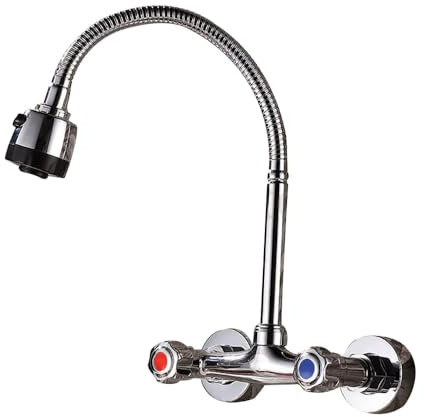 Wandmontage Mischbatterie Wasserhahn, 360° drehbarArmatur Küche Wasserhahn Mischbatterie Kalt und Heiß Einhebelmischer für Bad und Küchenspüle