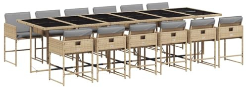 vidaXL Matgrupp för trädgården med dynor 7 delar mixbeige konstrotting