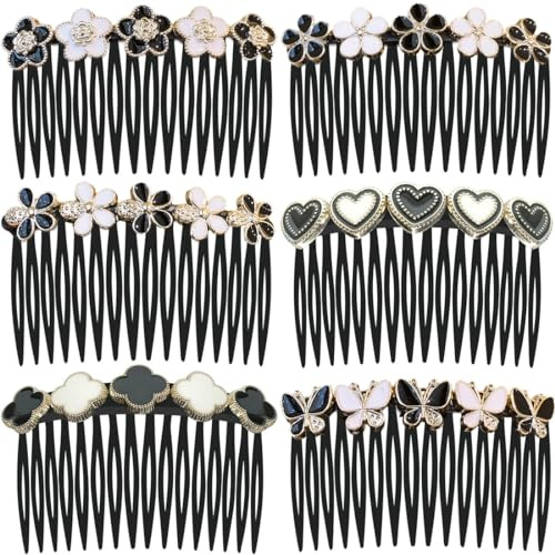 Set med 6 dekorativa hårkammar, hårkam, strass-sidohårklämmor, brudhåraccessoarer, dekorativa kammar för kvinnor, flickor, bröllop, bal, 6 stycken