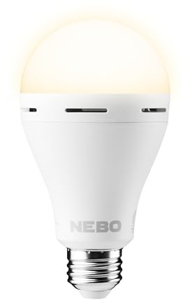 NEBO Blackout Backup Bombilla LED de Emergencia Recargable – 850 Lúmenes | 12 Horas | 4 Modos | Base E27 | Linterna Portátil | Gancho Integrado | Cortes de Luz