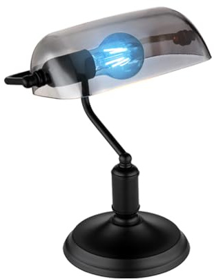 Schreibtischleuchte Bankerlampe Tischlampe schwarz Rauchglas Leseleuchte, Fernbedienung dimmbar, RGB LED 4,8W 470Lm warmweiß, LxH 25x32 cm