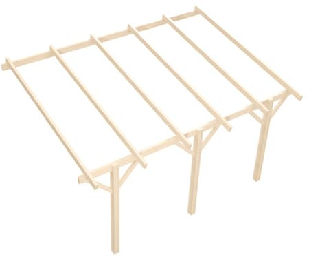 Wood&Play - Carport Überdachung - Einzelcarport aus Holz mit Dacheindeckung - Abstellplatz Holz Pavillon - KVH Holzkammer - Wandmontage - 350x525cm - Gerader Stoß - 12x12x300cm