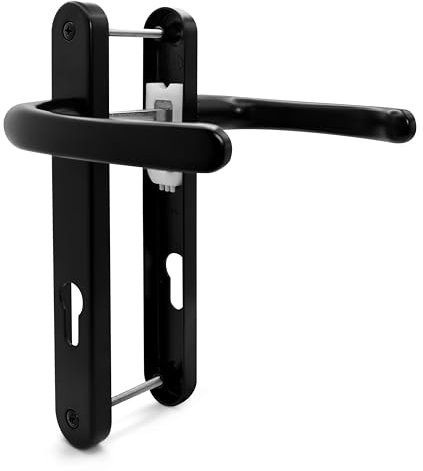 TSS Black UPVC Door Handle Pair Set, Sprung, 92mm PZ (Centres), Lever Lever, 203mm Screw to Screw (Screw centres), Backplate 232mm x 32mm - Replacement PVC Door Handle in Black, Suits Everest/Asgard