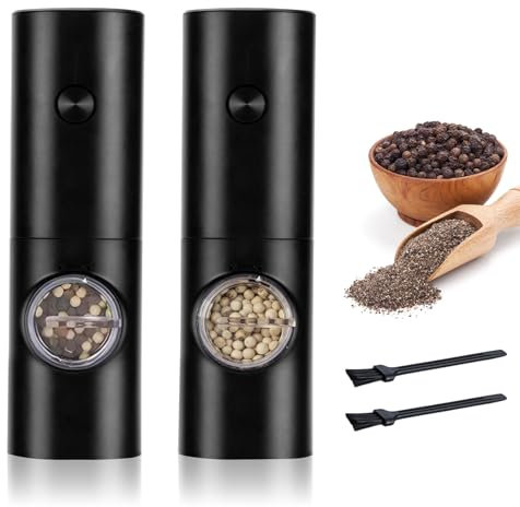 Juego de molinillo eléctrico de sal y pimienta Ninonly eléctrico 5 niveles gruesos ajustable y con luz LED automática eléctrica para sal y pimienta rellenable para barbacoa, restaurante, cocina