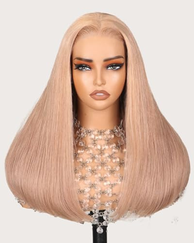 MEGALOOK Echthaar Perücke Salon-Quality Ready to Go Glueless Wigs 220% Density 5x6 Pre Cut Lace Front Wig 12A Silky Straight Wig Real Plucked Bleached Knots Light Brown Blonde Wig Human hair 16 Inch