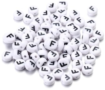 Wisafory 200 Stück Buchstabenperlen Rund Buchstaben Perlen zum Auffädeln Weiß A-Z Spacer Beads mit Loch zum Auffädeln DIY Handwerk Armbänder Halsketten Schmuckherstellung, Individueller Brief F
